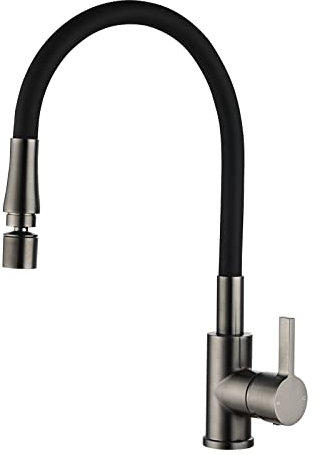 Peppermint Grey Kitchen Tap Gunmetal Kitchen Flexible Sink Mixer Tap Single Lever Faucet Bendable Taps Mixer with Silicon Hose Dual Spray Mode 360° Swivel