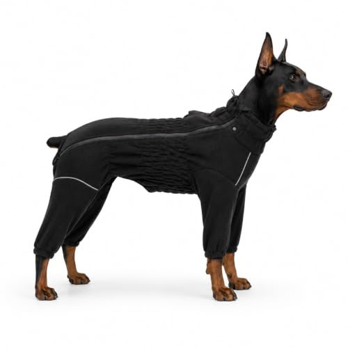 Warm Dog Coat, Windproof Dog Jacket for Small Medium Large Dogs, 4 Legged Fleece Dog Winter Coat Zippered Closure Dog Outdoor Jacket Black XXXL