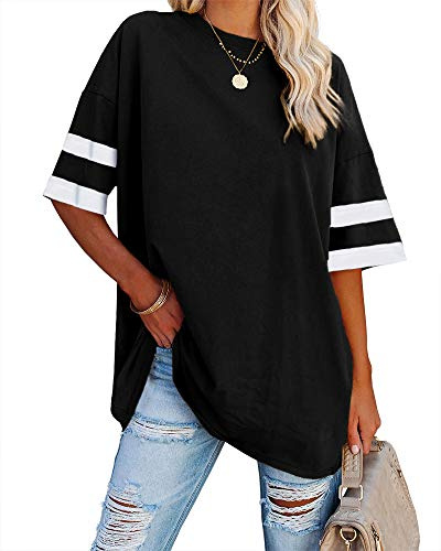 Ebifin Dam oversize t-shirt rund hals kortärmade toppar casual lös basic sommar t-shirts skjortor blus.