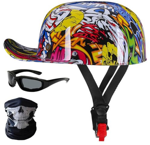 BYGMWEP Retro Baseball Cap Motorrad Halbhelme, Halbschalenhelm mit ECE-Zulassung, Vintage Motorradhelm mit Schnellverschluss, Herren Damen Jethelm, für Cruiser Chopper Scooter M-XL