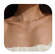 Adramata Perlen Kette Damen Frauen 18K Gold/Silber Perlenkette Damen 4MM Perlen Kette Perlen Choker Kette Silberkette Goldkette Perlenkette Süßwasserperlen Halskette Damen Geschenke Schmuck Damen,G1