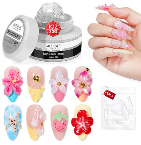 MIZHSE 30G Klar Solid Builder Gel för Naglar, 3D Gel Nagelkonst för Konstgjorda Naglar, Solid Nagellim Press på Naglar Uppbyggnadsgel för Nagelberlocker, Nagelförlängningsgeler, Fast Nagellim