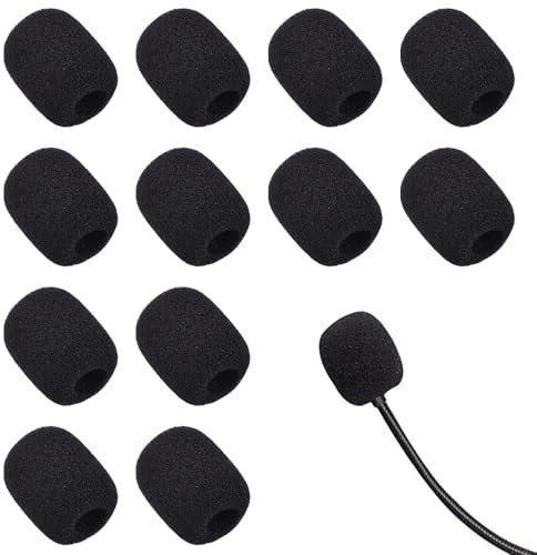 Disnace 12 Pezzi Schermo Antivento del Microfono, Mini Protezione Antivento per Microfono, Spugna Antivento Microfono, Coperture Mini Microfono, Spugna Antivento Microfono Cuffie, Nero