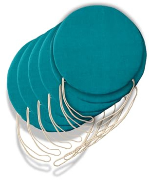 6 Cuscini Rotondi per Sedia Cucina Sfoderabili, Cuscini per sedie soggiorno - Cuscini da sedia con Laccetti made in Italy - Spessore 3 cm - Decorazioni casa (Petrolio, Diametro 35 cm)
