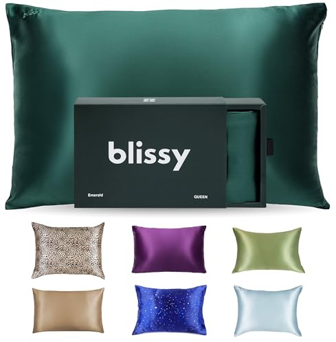 Blissy Silk Pillowcase - 100% Pure Mulberry Silk - 22 Momme 6A High-Grade Fibers - Silk Pillow Cover for Hair & Skin - Regular, Queen & King with Hidden Zipper (King, Emerald)