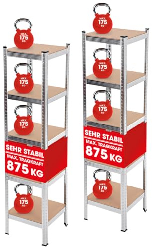 EASYmaxx Set di 2 scaffale per carichi pesanti, 40 x 40 x 180 cm, portata 875 kg, 175 kg per livello, scaffale e banco da lavoro, per cantina, garage, sala hobby, officina