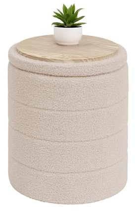 Bonlife Boucle Ottoman Storage, Foot Rest Stool Seat, Folding Footstool for Living Room, Sherpa Ottoman for Bedroom, Beige, 37x37x45 cm