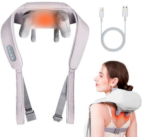 Cordless Shiatsu Neck Massager with Heat - 4D Wireless Deep Tissue Kneading Pillow for Neck/Back Pain Relief, Rechargeable, Ideal Gifts for Women/Men (White)