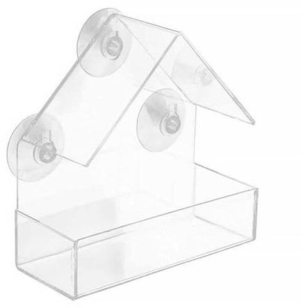 Clear Window Bird Feeder with 3 Strong Suction Cups, Sturdy and Durable Acrylic Bird Feeders for Wild Small Birds only, Acrylic Clear House Shape Design for Garden Outdoor Backyard Little Birds