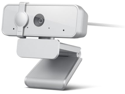 Lenovo 310 Cámara Web Full HD, Cámara para Ordenador con resolución nítida, micrófono estéreo Integrado, Tapa para privacidad y Enganche Universal – Blanco