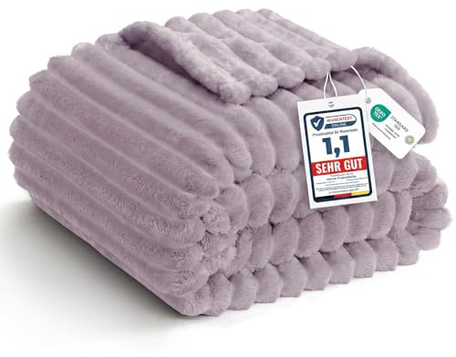 WAVVE Coperta Matrimoniale, Coperta Pile di Flanella a Righe per Soggiorno, Letto, Coperta Divano Caldo Morbida, Copridivano, Invernale, Viola, 220x240 cm