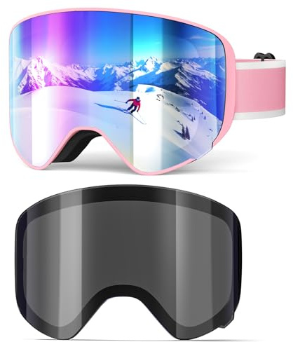 EasYoung Gafas de esquí con 2 lentes, gafas de snowboard para niños, niñas, jóvenes, gafas de esquí con lente magnética, protección UV, antivaho, compatibles con casco para esquí