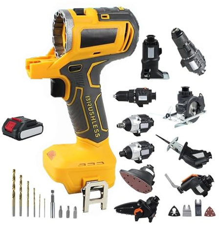 Cordless Hand Drill Power Tool Combo Kit - 10-in-1 Brushless Set with Reciprocating Saw, Jigsaw, Circular Saw, Chainsaw, Oscillating Tool, Screwdriver, Impact Drill, Sander