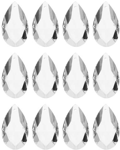 QUARKZMAN 12Pcs Gocce Di Cristallo, 38mm Pendenti A Goccia Con Faccette, Parti Di Prisma Per Lampadari, Decorazioni Appese Per La Casa, Trasparente Bianco