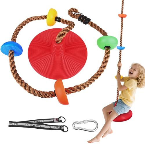 Altalena a fune 3 in 1 con sedile antiscivolo e piattaforme colorate | Altezza regolabile, portata massima 150 kg | Giocattolo per interni ed esterni, ideale per bambini piccoli e più grandi