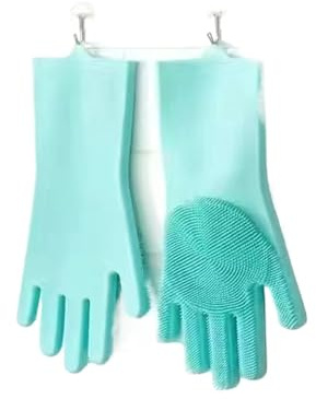 DKJAHSEK 5 pares de guantes silicona for lavar platos, goma reutilizables for fregar la cocina, limpieza con cerdas suaves Para La Industria Del Agua, Jardinería, Agricultur(Green)