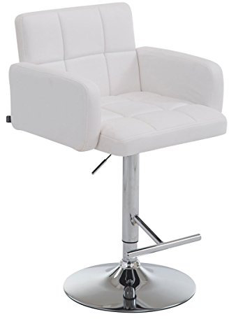 CLP Barhocker Los Angeles Kunstleder | Höhenverstellbarer Barstuhl Mit Drehbarem Sitz | Bistrohocker Mit Metallgestell, Farbe:weiß, Gestell Farbe:Chrom