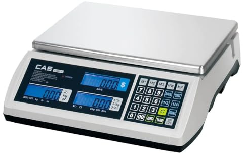CAS S2000 Jr Electronic Price Computing Scale - 30lb Capacity Dual Range, NTEP Certified Commercial Food Scale - Features an LCD Display w/Backlight & Rechargeable Batteries - Adapter Included
