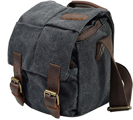Neuleben Wasserdicht Klein Kameratasche SLR-Tasche Vintage Fototasche aus Canvas Unisex für Spiegelreflexkameras (Dunkelgrau)