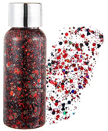 GL-Turelifes Chunky Face Body Glitter Gel Festival Meerjungfrau Haar Pailletten Kosmetik Sparkling Nails Glitter Make-up Langlebig 30g (08# Rot)