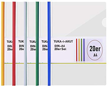 TUKA-i-AKUT 20st. A4 Sliding Bar Binder, PP Transparent Schiebebinder Berichte Umschlag, Abdeckungen Grip Binding Bars Dokumente Klassifizierung, 20er Set, Schiebe Bar in 5 Farben, TKD8040-bunt-20x