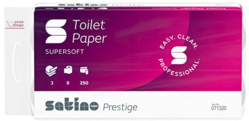 Satino by WEPA Prestige Toilettenpapier 3-lagig - 8 hochweiße Rollen WC-Papier - extra-weich und ergiebig dank 250 Blatt je Rolle