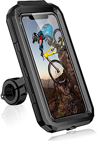 Faneam Wasserdicht Handyhalter Fahrrad, Motorrad Handyhalterung Abnehmbare, 360​​° Drehbarem Lenker Halter für Smartphone 4.7 – 6.1 Zoll, Anti-Vibration, Touch ID und Face ID (S)