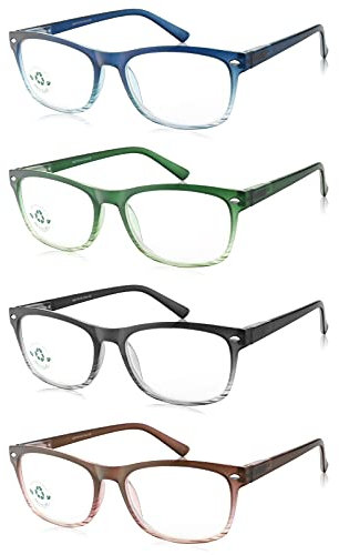 EFE Lesebrille 4er-Pack Mehrfarbig Vollformat Damen und Herren Gute Brillen Hochwertig Rechteckig Federscharniere Komfortabel Leichte Mattierte Umweltfreundliche Lesebrille