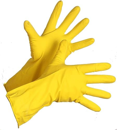 DSTOCK60 - 1 PAIRE DE GANTS MÉNAGE EN CAOUTCHOUC MANCHES LONGUES JAUNE - GANTS POUR LE NETTOYAGE, LA VAISSELLE ET LES PETITS TRAVAUX - GANTS RÉUTILISABLES, ÉCONOMIQUES, RÉSISTANTS - TAILLE S