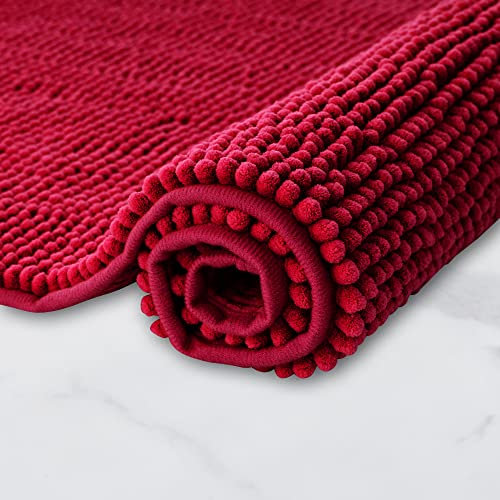 Decomira Badematte rutschfest | Als Badteppich Set kombinierbar | Badezimmer-Teppich Bad-Vorleger waschbar aus Chenille | Duschvorleger für Dusche, Badewannen, WC Deko | Rot - 40x60 cm