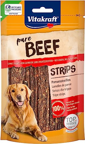 Vitakraft Pure Beef Strips, Hundeleckerli, Pansenstreifen vom Rind, Hunde Trainingsleckerli, ohne Zusatz von Zucker (1x 80g)