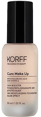 Korff Skin Booster Fondotinta Idratante 24h, Effetto Nude con Acido Ialuronico e Vitamina E, Texture Sottile e Setosa, Coprenza Bassa, Nude 02, Confezione 30ml