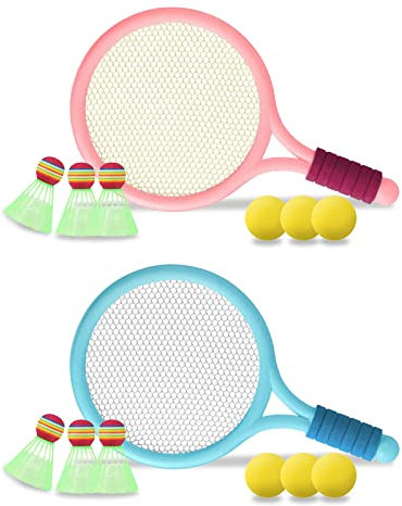 Kinder Federballset,Kinder Tennisschläger,Badminton Racket Spielzeug,Leichte Badminton-Set,Tennisschläger Geschenkset für Kinder Outdoor Indoor Sport,Bringen Sie 6 Badmintons und 6 TennisbäLle