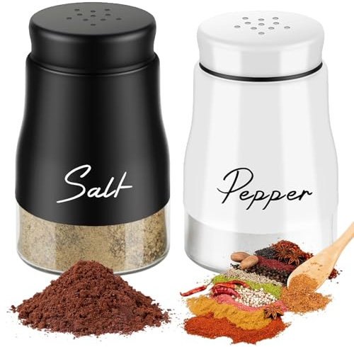 Salz und Pfefferstreuer Set, 5 Unzen Glasboden Salzstreuer klein Pfefferstreuer mit Deckel, Gewürzspender Küchenzubehör Salz Pfefferstreuer für Haus, Küche, Restaurant, BBQ (Schwarzem Weißem)