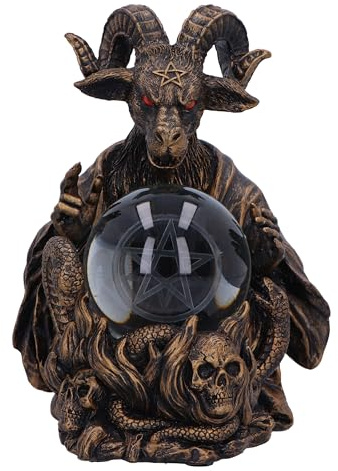 Nemesis Now Orbuculum of the Baphomet - Figura decorativa de orbe iluminador de 16 cm, resina, bronce, bola de pentagrama de Baphomet, adorno de Baphomet y orbe, fundido en la mejor resina, acabado en