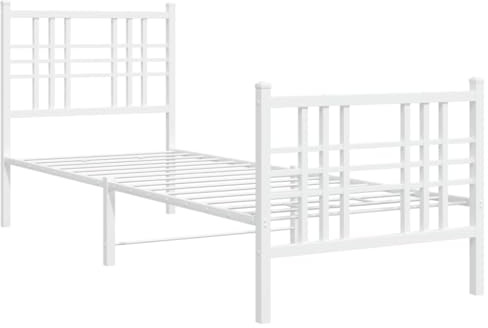 vidaXL Sängram med huvudgavel och fotgavel vit metall 80x200 cm, säng, metallsäng, metall sängram, sängar, metallsängar, metall sängramar, gästsäng
