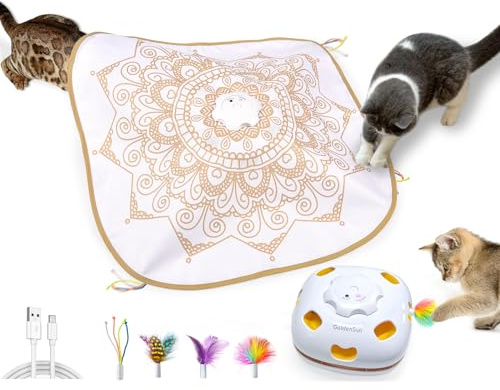 GoldenSun Jouet pour Chat, Interactif Rechargeable 4 en 1 pour Intérieur, Canne à pêche pour Chat, Jeu de Taupe