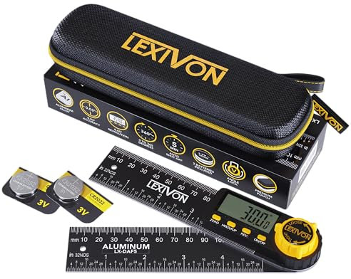 LEXIVON Medidor de Angulo Digital de Aluminio, Transportador Multiusos de 130 mm, Incluye Pantalla XL y Bolsa Resistente con Cremallera (LX-DAF5)