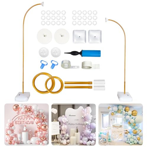 8.2ft-5ft Bendable Balloon Arch Stand Half Balloon Arch Adjustable Balloon Stand with Base for Floor for Wedding, Birthday(Gold)