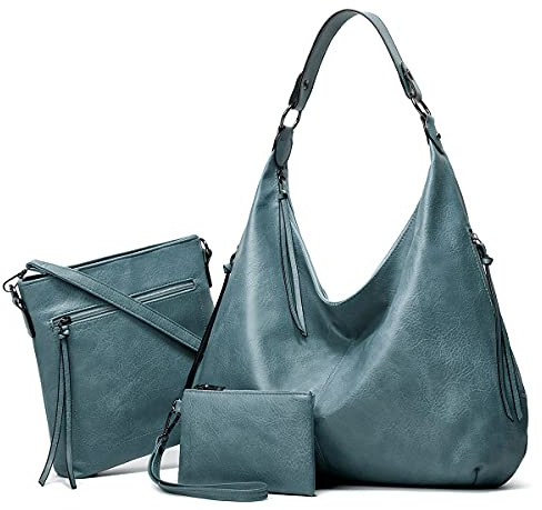 Pahajim Bolsos de Mujer Bandolera Mujer Bolso Hobo PU Piel Bolso Grande Tote de Hombro Conjunto de Bolso y Cartera 3pcs para Shopper,Trabajo(Azul)