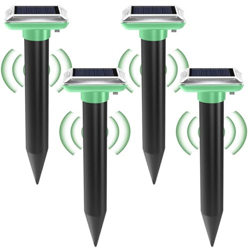 Maulwurf Vertreiber Solar Ultraschall, 4 PCS Solar Maulwurfschreck IP55 Mäuse Vertreiben, Maulwurf Vertreiben zur Abwehr von Maulwürfen und Erdhörnchen in Rasenflächen (Orange)