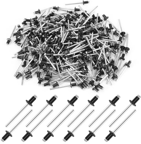 Kayqbonke 200 stycken blindnitar aluminium nitar popnitar, 4 x 6 mm blindnitar antracit, stort huvud svart popnitar, blindnitar set för byggnad, fartyg, bilar och möbler