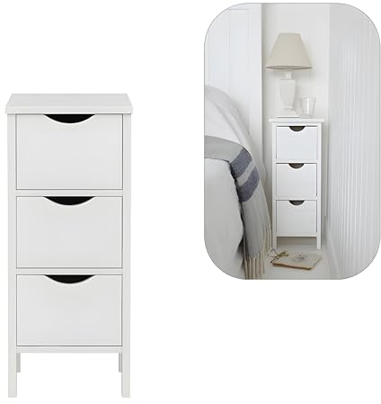 Slim White Bathroom Storage Cabinet with 3 Drawers – Narrow MDF Wood Unit for Bathroom, Bedroom, Hallway – Space Saving Organizer Furniture