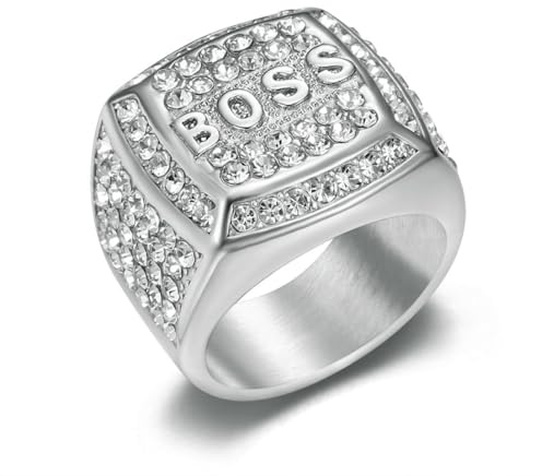 fycouyee HIP HOP RING TITAN STAHL DIAMANT WÜRFEL BOSS BRIEF HERREN RING