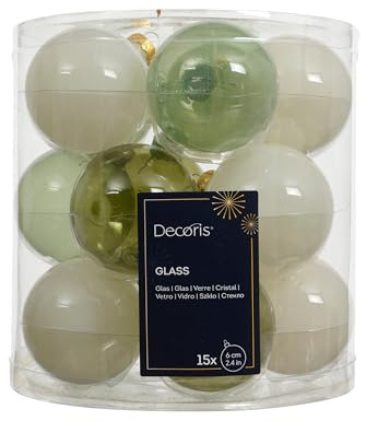 Kaemingk Weihnachtskugeln Glas 6cm 15 Stück - glänzend & transparent - Christbaumkugeln Weihnachtsbaumkugeln für Weihnachten - Christbaumschmuck & Weihnachtsbaumschmuck - Grün Weiß Mix transparent