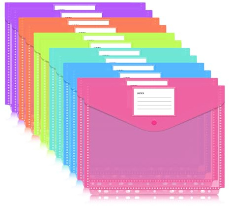muhogxio Dokumentenmappe A4 zum Abheften - 12 Pack Dokumentenmappe Sammelmappen für Dokumente Organisieren mit Binderlöcher und Etikettentasche wasserdicht (6 Farben)