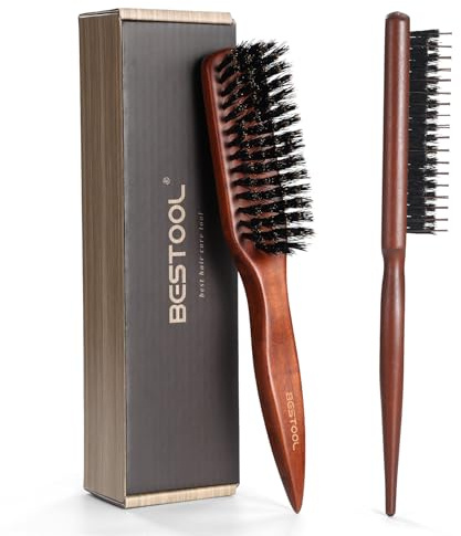 BESTOOL Hair Brush,Pure Boar Bristle Hair Brush for Better Hair Texture Slick Back Brushes for Women Men and Kids Best for Sensative Scalp Medium Thin and Fine Hair Smoothing Flyaways, Edge Control