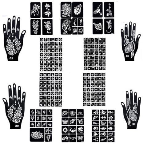 AEIXYA 247 piezas, 14 hojas de plantillas para tatuajes, henna para tatuajes, tatuajes temporales, plantillas adhesivas, tatuajes realistas para pintura facial y arte corporal (varios estilos)