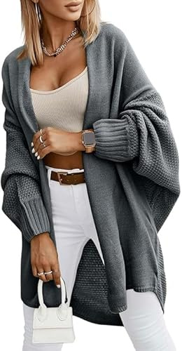 Saodimallsu Cárdigan de punto para mujer, de manga larga, oversize, cárdigan de frente abierto, suéter ligero, largo abrigo de punto, casual, elegante, de color sólido, jersey, gris, XXL