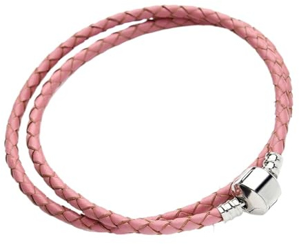 WENH 12 färger dubbelskiktat flätat läderarmband passar original charmarmband smyckestillverkning for kvinnor och män(Pink)
